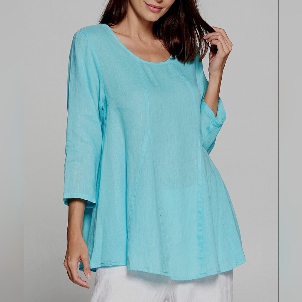 Match Point USA Linen Lagenlook Oversized Beach Tunic Top HLT376 Aqua L